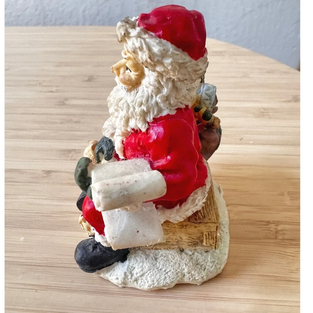 Vintage Hand Painted Santa Claus Figurine Toy Sack Scroll Christmas Decor 5